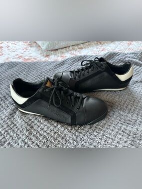 Louis Vuitton Black Leather Low-Top Sneakers with White Heel Panel